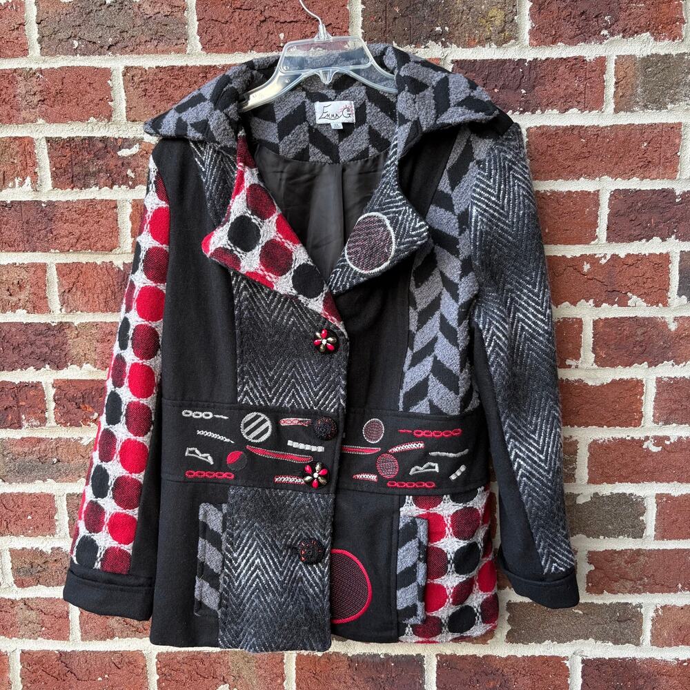 2000s Patchwork Wool Art to Wear Jacket Womens Size XL